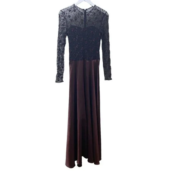 PAMELA DENNIS Couture Silk Evening Gown Sz 10 Formal Long Dress Burgundy Black - Picture 1 of 16